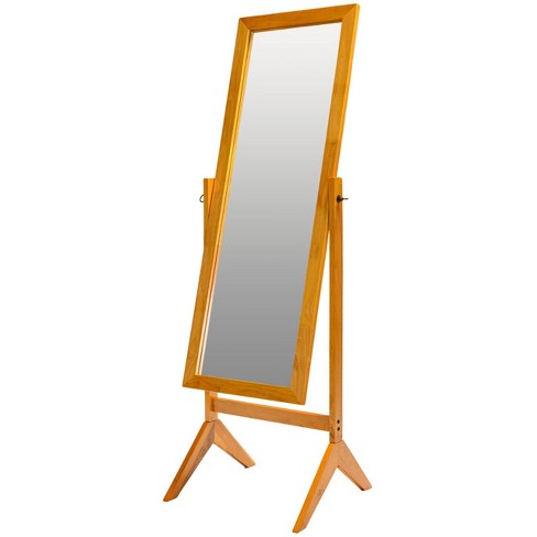 Legacy Decor Oak Beige Finish Wood Rectangular Cheval Floor Mirror Free Standing Mirror