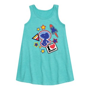 Girls' - Peanuts - Space Snoopy Flair Graphic Sleeveless Aline Dress - 1 of 4