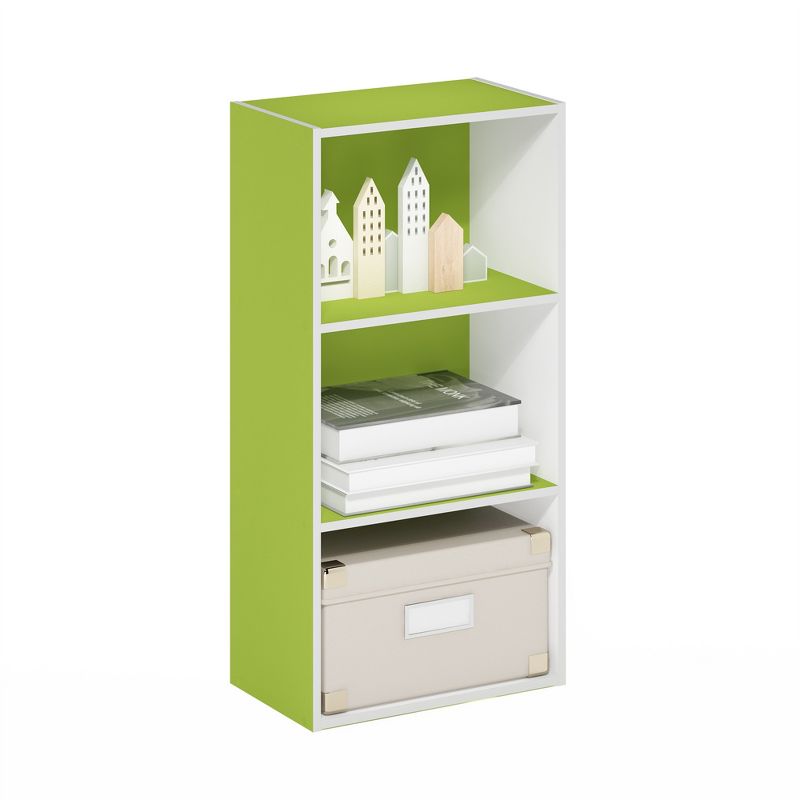 Furinno Luder 3-Tier Open Shelf Bookcase, Green/White, 4 of 7