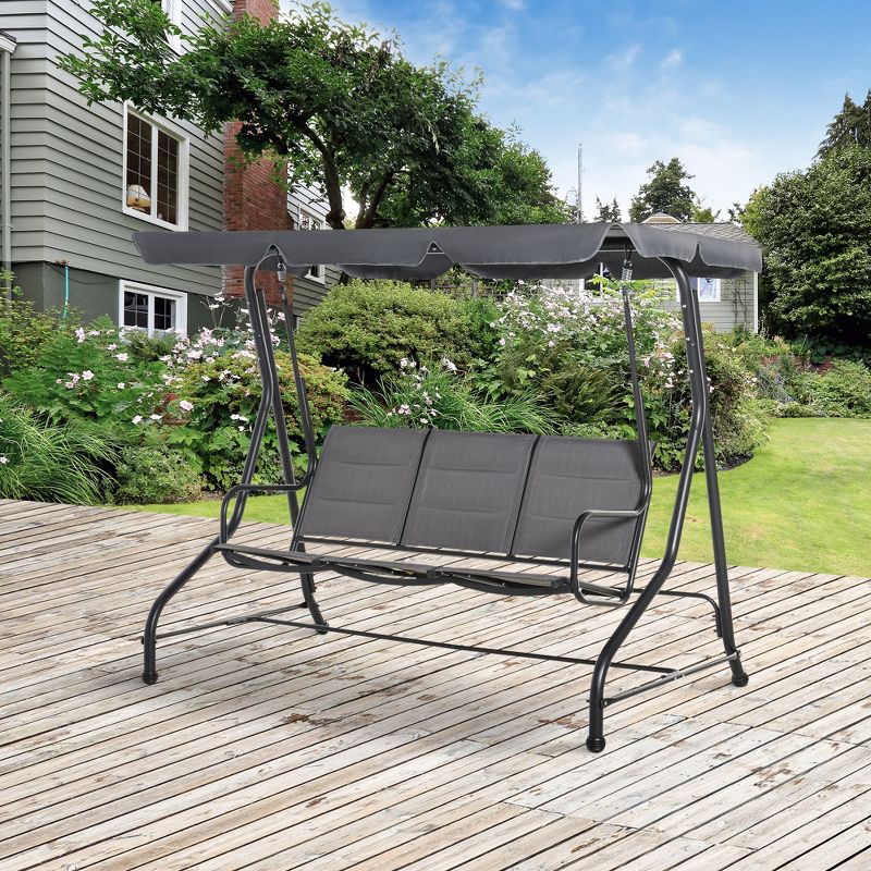 Outsunny 3-Seater Porch Swing Outdoor Swing Chair Patio Bench for Deck with Adjustable Canopy, Padded Sling Fabric Seat, 3 of 9