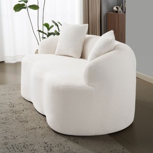 Curved Loveseat Sofa with Round Armrest, Compression Couch with 2 Pillows for Small Space - 1 of 4