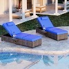 Outdoor PE Wicker Chaise Lounge Chairs Set of 2 Patio Brown Rattan Reclining Chair Adjustable Backrest Pool Sunbathing Recliners with Cushion Cover - 2 of 4