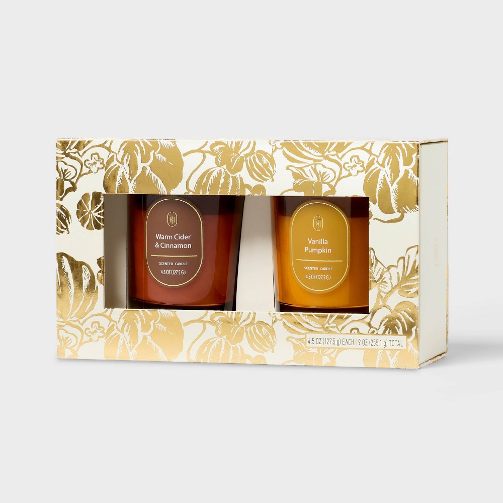 2pk Vanilla Pumpkin + Warm Cider Cinnamon Fall Candle Gift Set - Threshold™