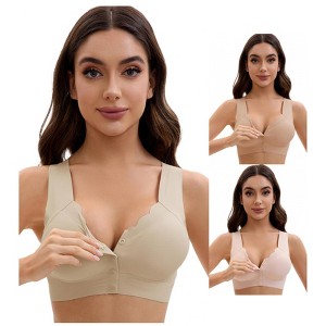 INSPIRE CHIC Women's Front Closure Full Coverage Bra Wirefree Wave Trim U Back Soft Bras 3 Packs - 1 of 4