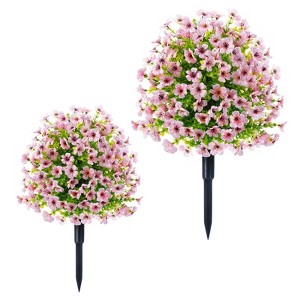 COZONY 2 Pcs Artificial Bushes with Ground Spike, UV Resistant Realistic Fabric Shrubs Topiary Balls for Outdoor & Indoor Garden, Porch Decor - 1 of 4
