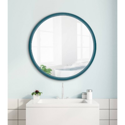 Travis Chic Teal Round Wooden Wall Mirror 24"