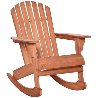 Outsunny Wooden Adirondack Rocking Chair Outdoor Lounge Chair Fire Pit Seating with Slatted Wooden Design, Fanned Back, & Classic Rustic Style for Patio, Backyard, Garden, Lawn