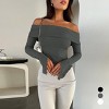 Coolmee Women's Long Sleeve Off Shoulder Tops Sexy Going Out Slim Fit Knit Asymmetrical Hem Shirts - 2 of 4
