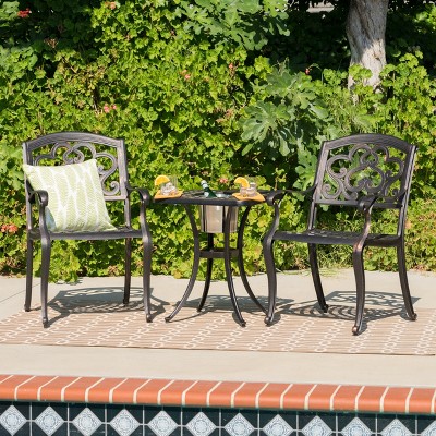 GDFStudio Walson Outdoor Cast  Aluminum 3 Piece Bistro Set with Ice Bucket