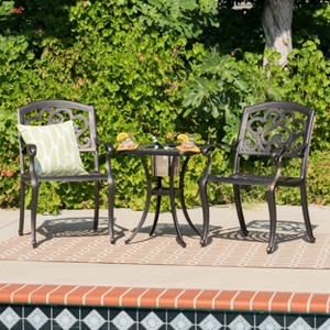 GDFStudio Walson Outdoor Cast  Aluminum 3 Piece Bistro Set with Ice Bucket - 1 of 4