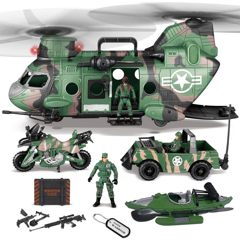 JOYIN 10pcs Army Helicopter Toys and Boys Military Toys Helicopter with Realistic Light, Sound & Handle, Bruder Trucks, Boat Kids Gifts, 1 of 7