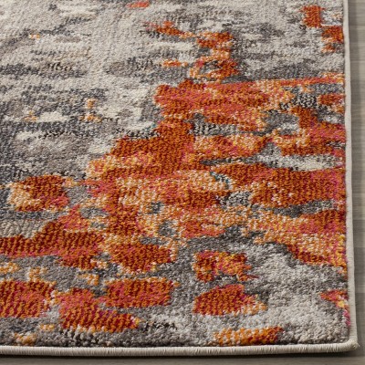 Reversible Grey & Orange Geometric 5' Square Synthetic Rug