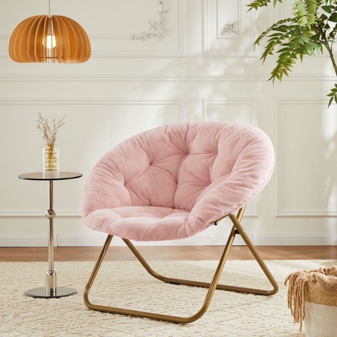 Round Portable Foldable Pink Faux Fur Comfy Saucer Chair adult Size Bedroom Living Room Comfy Furry Padded Soft Lounge Lazy Moon Chair cuddlewood Target