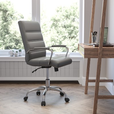 Gray Leather Executive Swivel Office Chair with Metal Frame