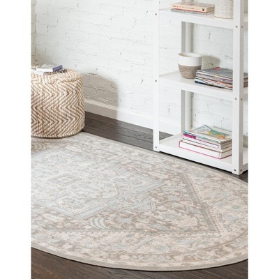 Serene Cottage Cloud Gray Oval Medallion Synthetic Rug