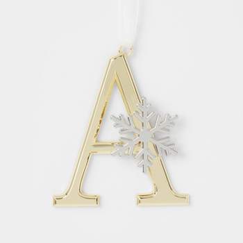 Metal Monogram Letter with Snowflake Christmas Tree Ornament Gold - Wondershop™