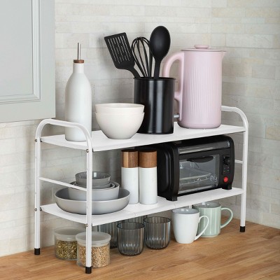 White Adjustable 2-Tier Under Sink Organizer with Removable Panels