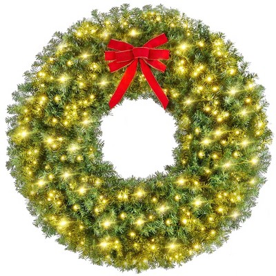 Yaheetech 60 Inc Prelit Artificial Christmas Wreth with 300 LED Lights and a Red Bowknot