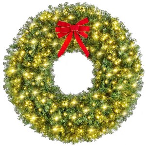 Yaheetech 60 Inc Prelit Artificial Christmas Wreth with 300 LED Lights and a Red Bowknot - 1 of 4