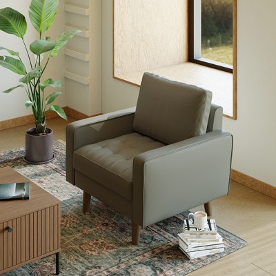 Tree City - 32'' Faux Leather Tufted Square Accent Armchair - Modern Chair for Living Room, Bedroom, Office & Small Spaces