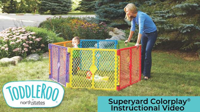 Toddleroo by North States Superyard Colorplay 8 Panel Freestanding Gate, 2 of 10, play video