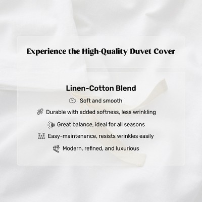 King Size White Linen and Cotton Duvet Cover Set