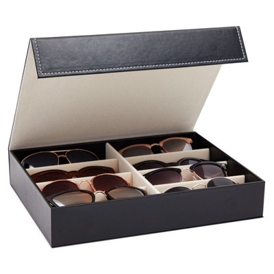 8 Slot Storage Tray for Eyewear Sunglasses, Eyeglasses, Black, 12.6x9.8x2.5 in