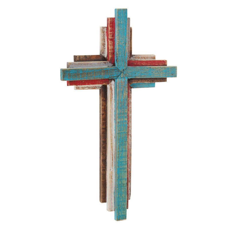 14.4&#34; x 8.5&#34; Rustic 3D Wooden Wall Cross Brown/Blue - Stonebriar Collection, 2 of 7