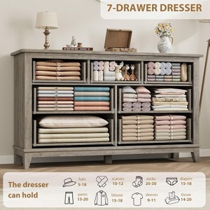 54 Inch 7-Drawer Freestanding Dresser for Bedroom Living Room, Wooden Storage Chest for Entryway, Closet, and Home Organization, Grey - 1 of 4