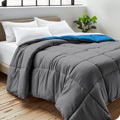 Queen Grey and Medium Blue Reversible Microfiber Comforter