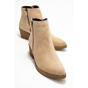 JAYER Beige Suede Leather Double-Zip Block Heel Boot (Women) beige suede 9 Forever & Always Shoes US - 1 of 4