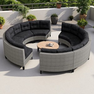 16-Seater Outdoor Patio Rattan Modular Half-Moon Sectional Sofa Set with Waterproof Cushion - 1 of 4