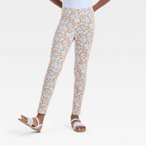 Girls' Floral Leggings - Cat & Jack™ Cream - 1 of 3