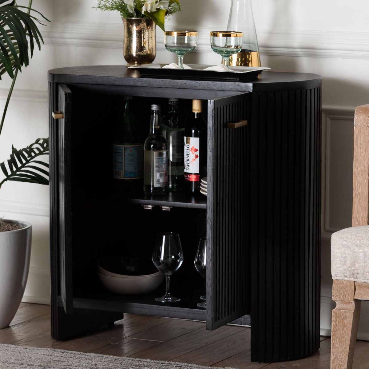 bali & pari Keshet Fluted Wood Storage Cabinet 2-Door with Vertical Slat Panels Black - thumbnail 10