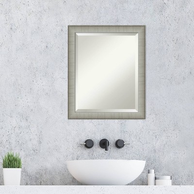 Elegant Brushed Pewter 19" x 23" Rectangular Bathroom Mirror