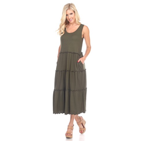 Women's Scoop Neck Tiered Midi Dress Green Small - White Mark : Target