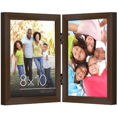 Americanflat 8x10 Hinged Picture Frame in Walnut with Two Displays in Shatter Resistant Glass for Tabletop