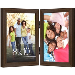 Americanflat 8x10 Hinged Picture Frame in Walnut with Two Displays in Shatter Resistant Glass for Tabletop - 1 of 4