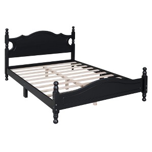 KWPZQEB Queen/Full Size Retro Platform Bed, Mid-Century Modern Bed Frame with Headboard & Wooden Slat Support, No Box Spring Needed, Easy Assembly - 1 of 4