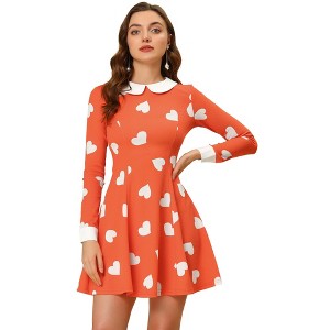 Allegra K Women's Peter Pan Collar Contrast Printed A-Line Short Dresses - 1 of 4