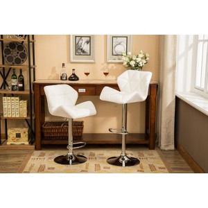 DOMETOUR Contemporary Faux Leather Bar Stools Adjustable Height Set of 2 - 1 of 4