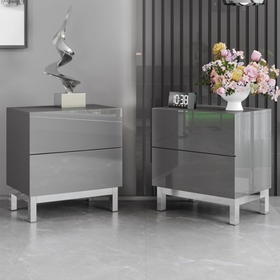 AMERLIFE Modern High Gloss Electroplated Nightstand Set of 2 with Storage Drawers