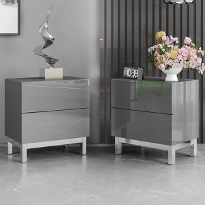 AMERLIFE Modern High Gloss Electroplated Nightstand Set of 2 with Storage Drawers - 1 of 3