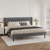 Elegant Gray Velvet King Size Bed Frame with Wingback Design, Deep Button Tufting, Metal Stability, Easy Assembly, Fits 12" Mattresses - 2 of 4