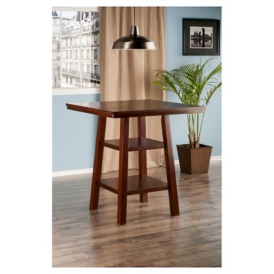 Winsome Orlando 33.86" Square High Walnut Dining Table with Storage