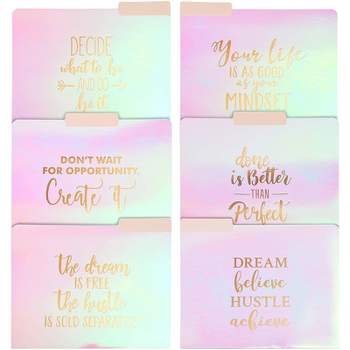12 Pack (2 of Each) Motivational Iridescent File Folders, Letter Size (9.5 x 11.5 inches), Durable Cardstock Pink with Rose Gold Foil, 6 Designs