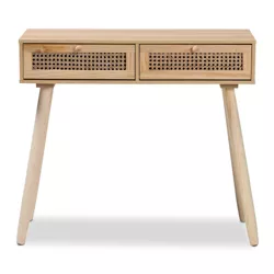 Maclean Rattan Wood 2 Drawer Console Table Natural/Brown - Baxton Studio