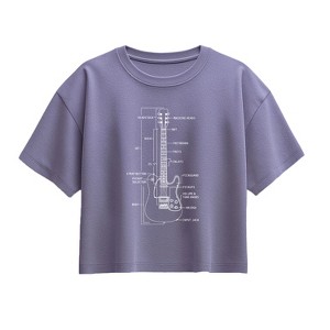 Girls' - Instant Message - Guitar Diagram Short Sleeve Boxy Graphic T-Shirt - 1 of 3