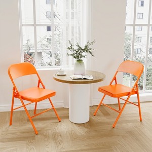 Folding Chairs Set of 4 - Heavy Duty Commercial Stackable Chairs with 350lb Capacity, Orange Metal Frame for Wedding, Party, Office & Patio - 1 of 4