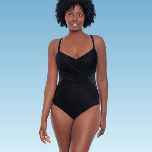 Women S Slimming Control Wrap Mesh Inset One Piece Swimsuit Dreamsuit By Miracle Brands Target